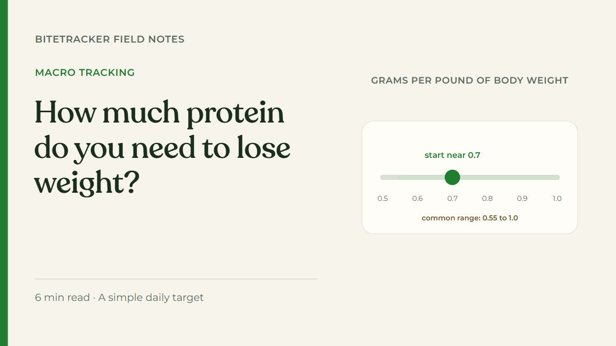 Protein target scale from 0.5 to 1.0 grams per pound of body weight, with 0.7 marked as a starting point
