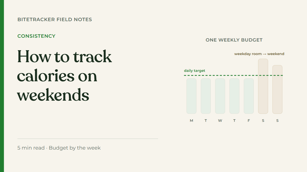 Bar chart of a weekly calorie budget: five weekday bars under a dashed daily target line, two taller weekend bars above it